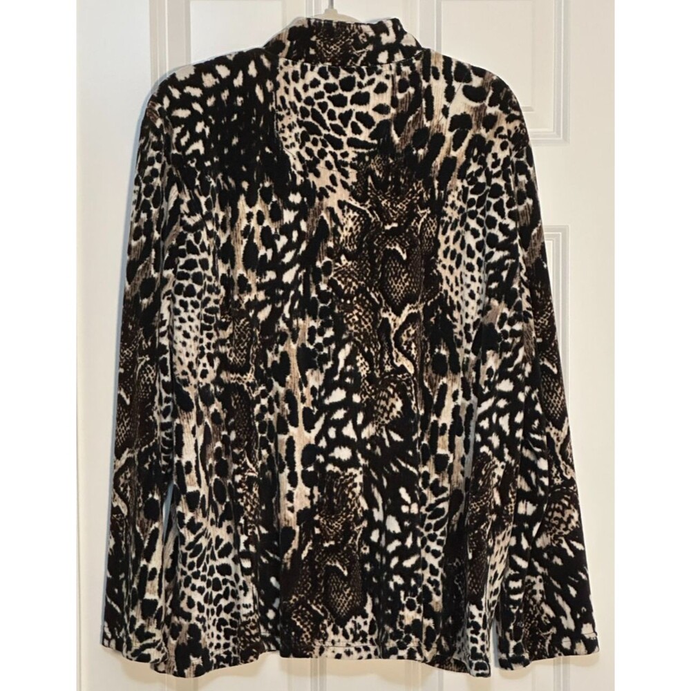 Alfred Dunner Zip Up Velour Jacket Women's Size 18 Animal Print Pockets Stretch - Picture 2 of 7